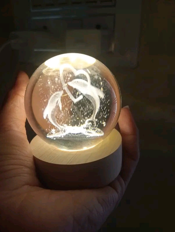 3D Crystal Dolphin LED Night Lamp – Moon Light Glass Orb Decor