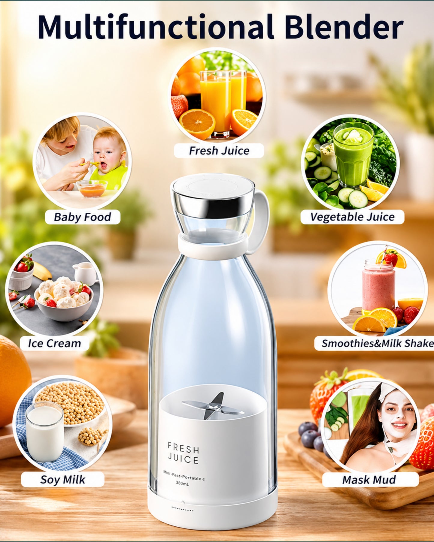 Portable USB Rechargeable Juicer Blender Bottle – Fresh Smoothie Maker