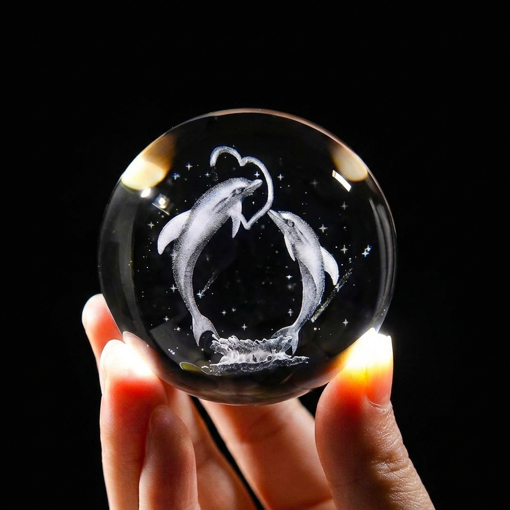 3D Crystal Dolphin LED Night Lamp – Moon Light Glass Orb Decor