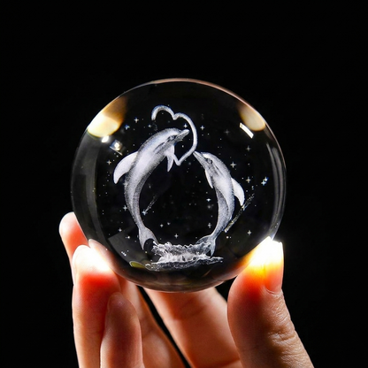 3D Crystal Dolphin LED Night Lamp – Moon Light Glass Orb Decor