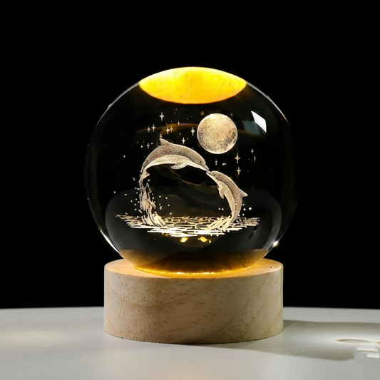 3D Crystal Dolphin LED Night Lamp – Moon Light Glass Orb Decor